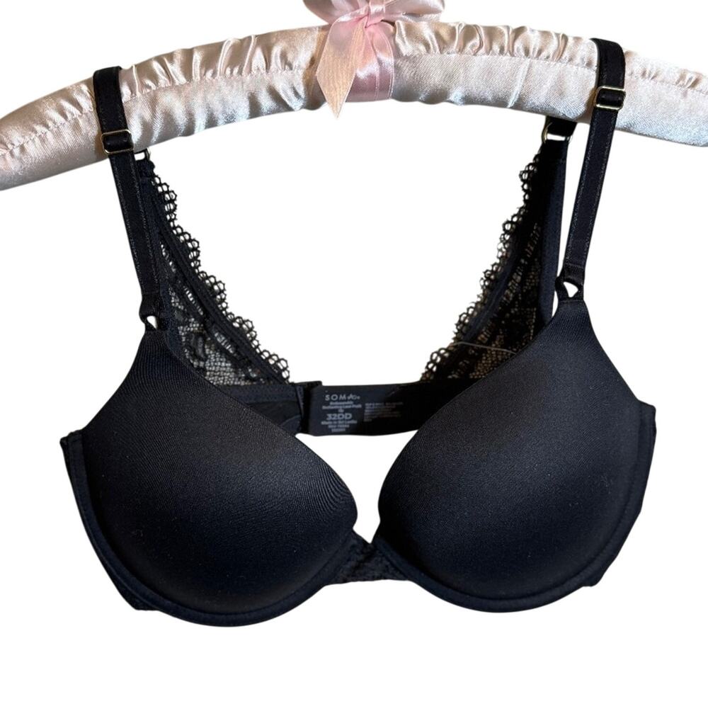 Soma bra black Embraceable Enchanting lace push up back lace insets Sz 32DD  NWT